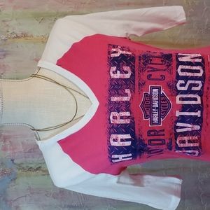 Harley Davidson Pink/White 1/2 Sleeve Jersey